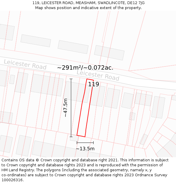 119, LEICESTER ROAD, MEASHAM, SWADLINCOTE, DE12 7JG: Plot and title map