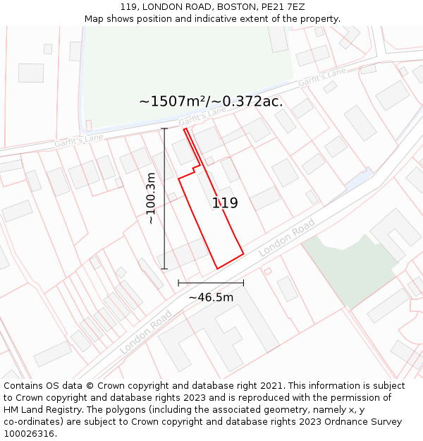 119, LONDON ROAD, BOSTON, PE21 7EZ: Plot and title map