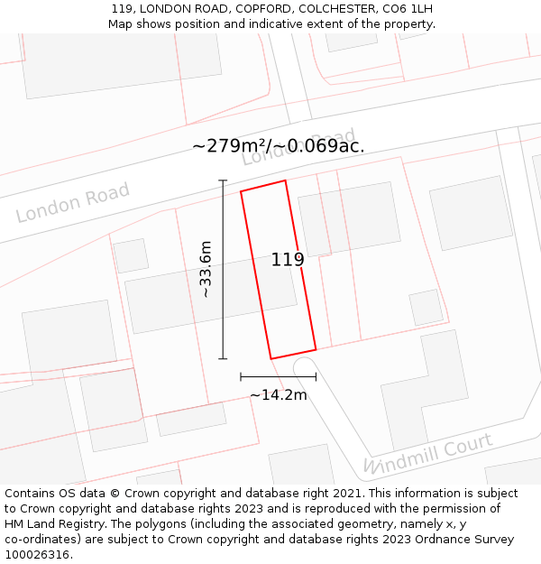 119, LONDON ROAD, COPFORD, COLCHESTER, CO6 1LH: Plot and title map