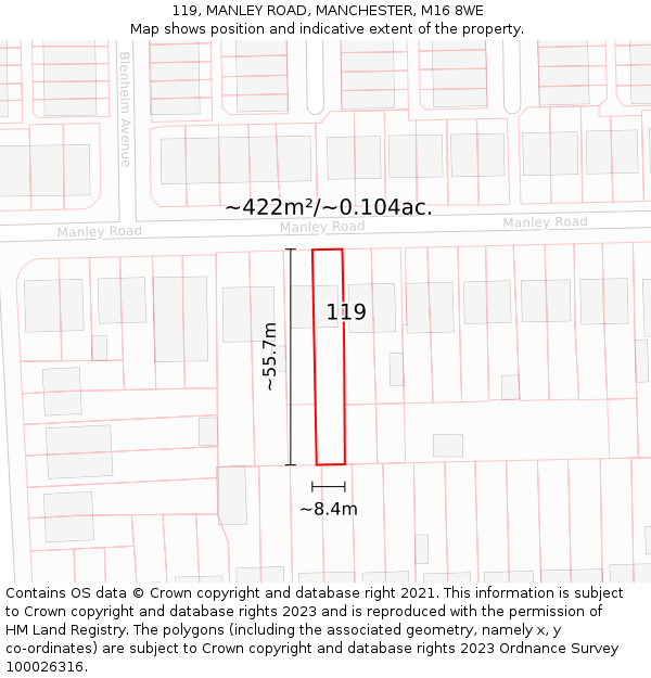 119, MANLEY ROAD, MANCHESTER, M16 8WE: Plot and title map