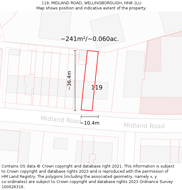 119, MIDLAND ROAD, WELLINGBOROUGH, NN8 1LU: Plot and title map