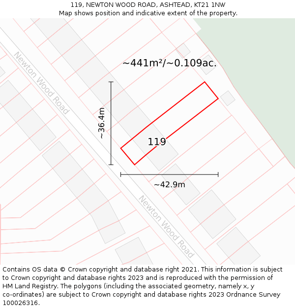 119, NEWTON WOOD ROAD, ASHTEAD, KT21 1NW: Plot and title map