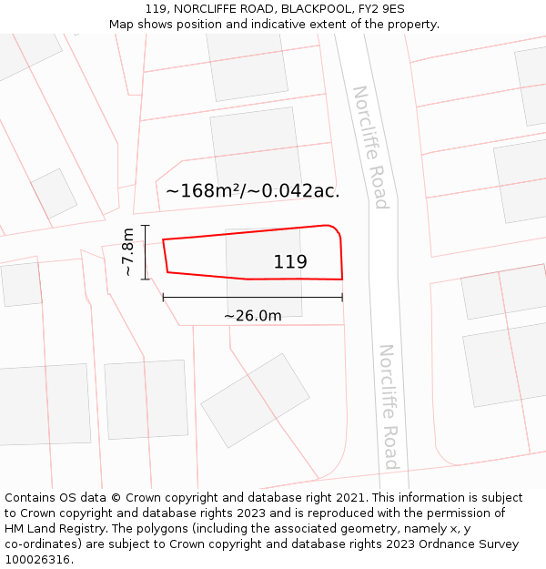 119, NORCLIFFE ROAD, BLACKPOOL, FY2 9ES: Plot and title map