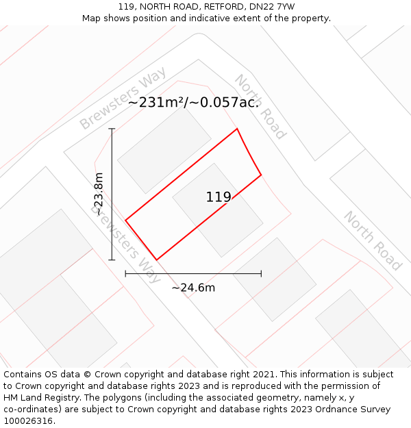 119, NORTH ROAD, RETFORD, DN22 7YW: Plot and title map