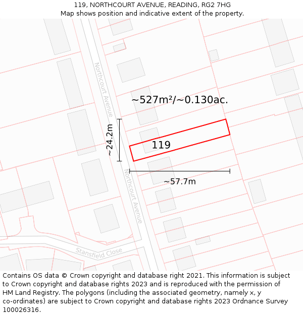 119, NORTHCOURT AVENUE, READING, RG2 7HG: Plot and title map