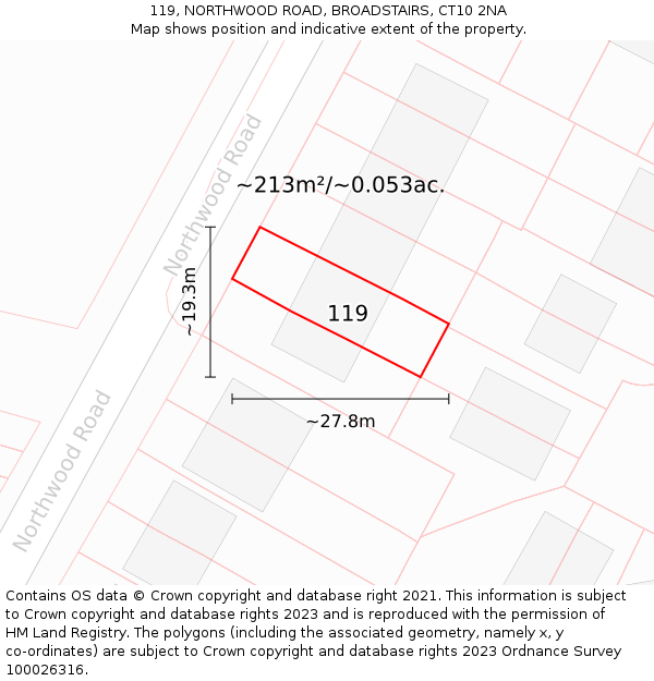 119, NORTHWOOD ROAD, BROADSTAIRS, CT10 2NA: Plot and title map