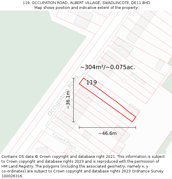 119, OCCUPATION ROAD, ALBERT VILLAGE, SWADLINCOTE, DE11 8HD: Plot and title map