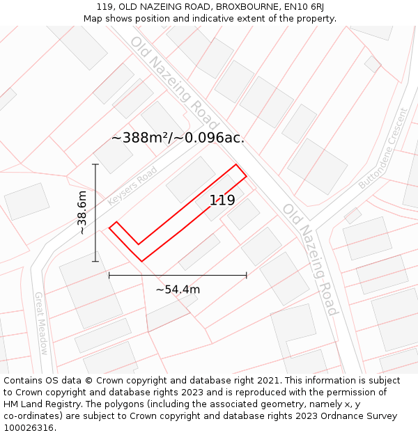 119, OLD NAZEING ROAD, BROXBOURNE, EN10 6RJ: Plot and title map