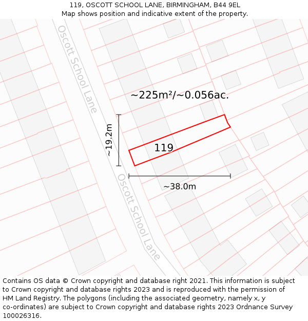 119, OSCOTT SCHOOL LANE, BIRMINGHAM, B44 9EL: Plot and title map