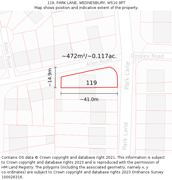 119, PARK LANE, WEDNESBURY, WS10 9PT: Plot and title map