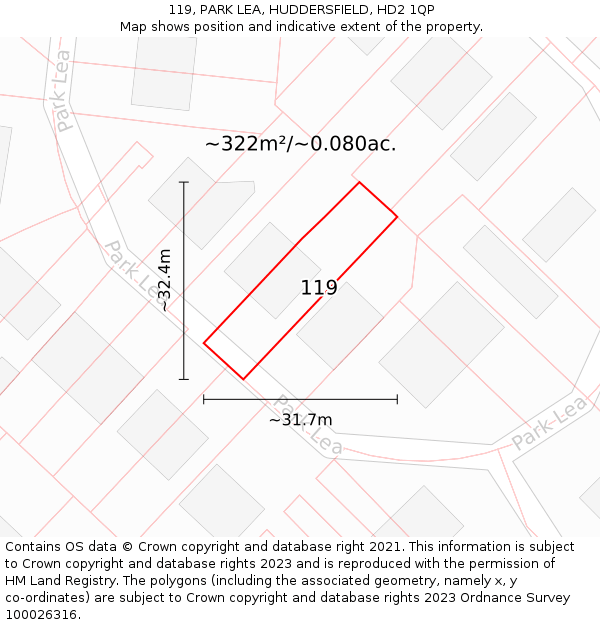 119, PARK LEA, HUDDERSFIELD, HD2 1QP: Plot and title map