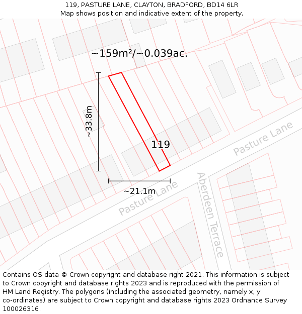 119, PASTURE LANE, CLAYTON, BRADFORD, BD14 6LR: Plot and title map