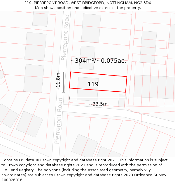 119, PIERREPONT ROAD, WEST BRIDGFORD, NOTTINGHAM, NG2 5DX: Plot and title map