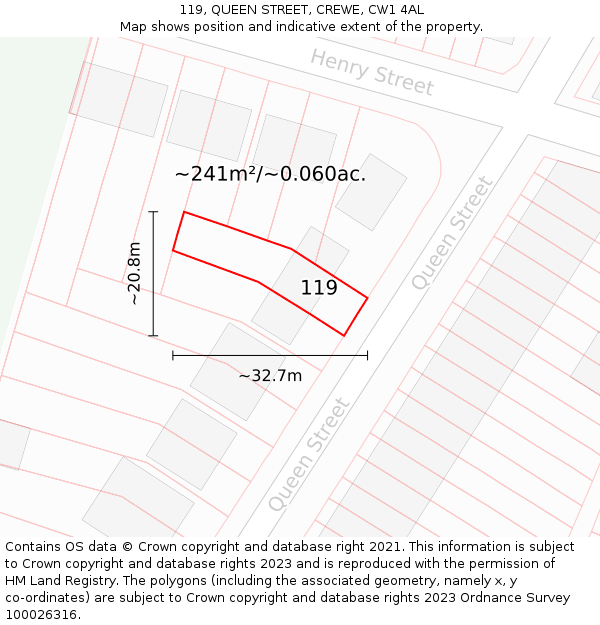 119, QUEEN STREET, CREWE, CW1 4AL: Plot and title map