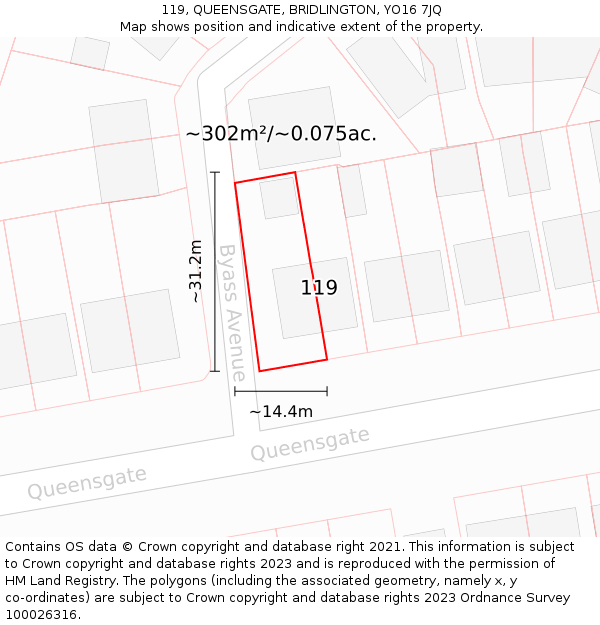 119, QUEENSGATE, BRIDLINGTON, YO16 7JQ: Plot and title map