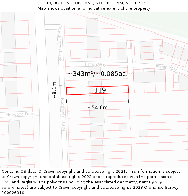 119, RUDDINGTON LANE, NOTTINGHAM, NG11 7BY: Plot and title map