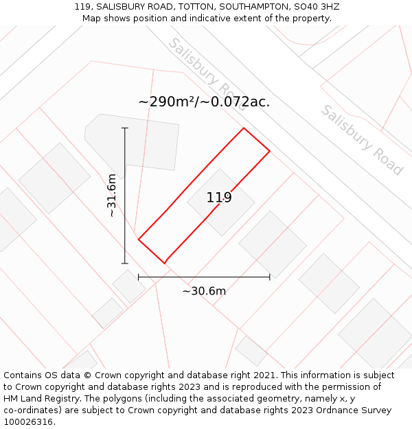 119, SALISBURY ROAD, TOTTON, SOUTHAMPTON, SO40 3HZ: Plot and title map