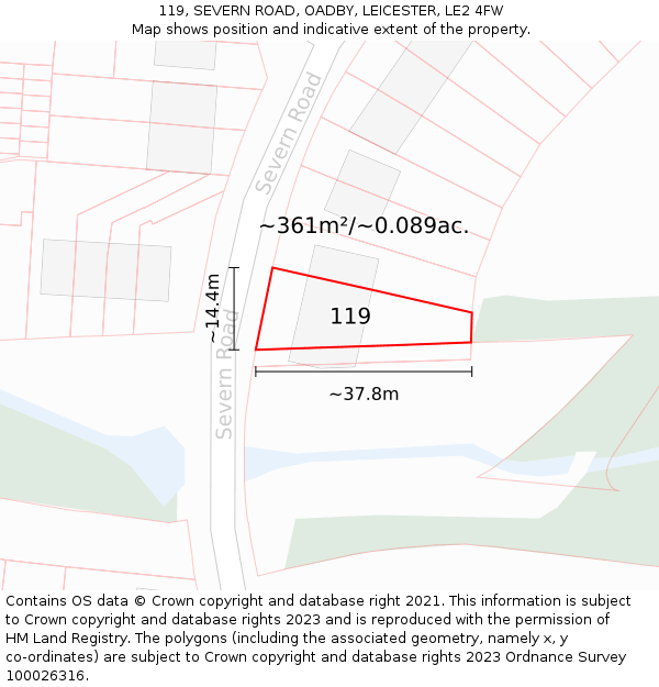 119, SEVERN ROAD, OADBY, LEICESTER, LE2 4FW: Plot and title map