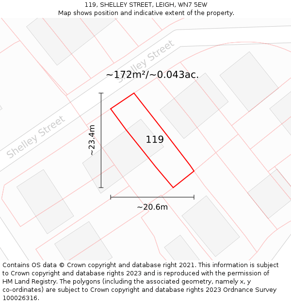 119, SHELLEY STREET, LEIGH, WN7 5EW: Plot and title map