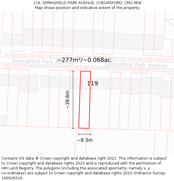 119, SPRINGFIELD PARK AVENUE, CHELMSFORD, CM2 6EW: Plot and title map