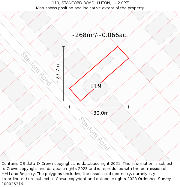 119, STANFORD ROAD, LUTON, LU2 0PZ: Plot and title map