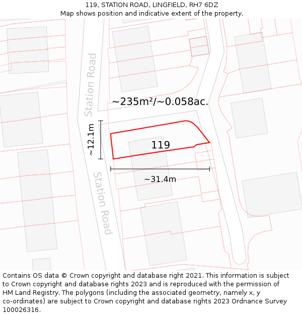 119, STATION ROAD, LINGFIELD, RH7 6DZ: Plot and title map