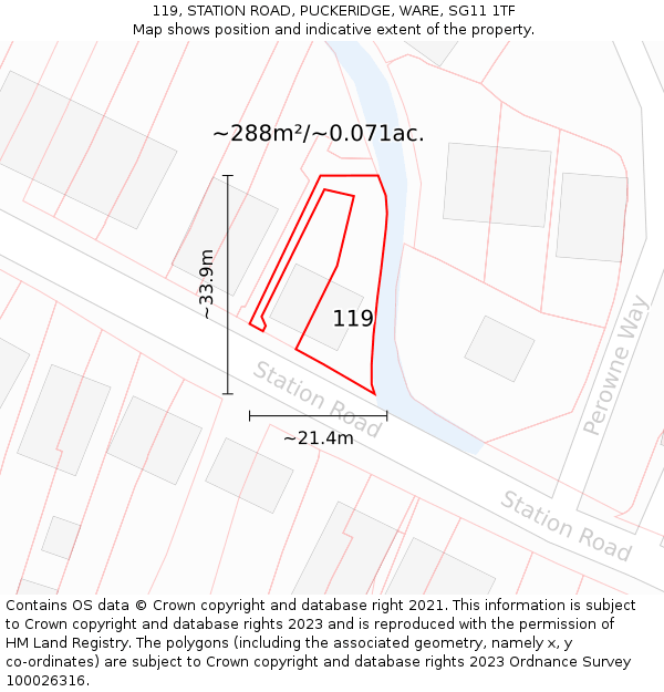 119, STATION ROAD, PUCKERIDGE, WARE, SG11 1TF: Plot and title map