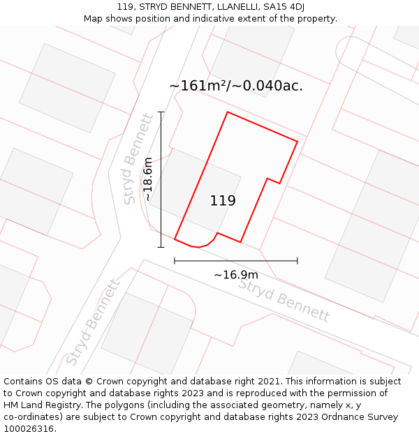 119, STRYD BENNETT, LLANELLI, SA15 4DJ: Plot and title map