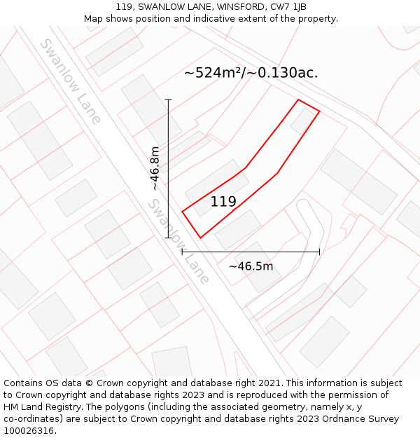 119, SWANLOW LANE, WINSFORD, CW7 1JB: Plot and title map