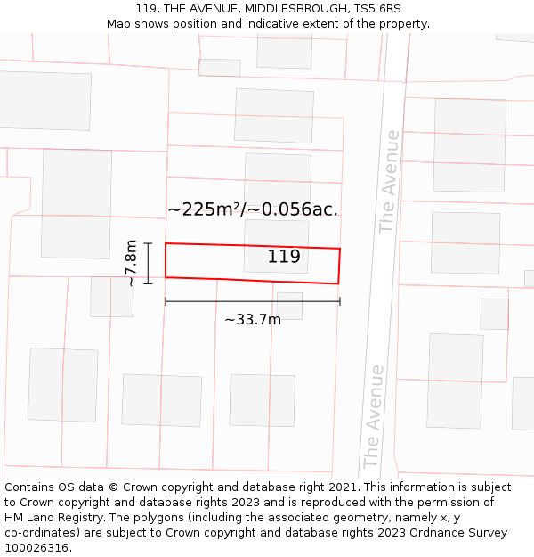 119, THE AVENUE, MIDDLESBROUGH, TS5 6RS: Plot and title map