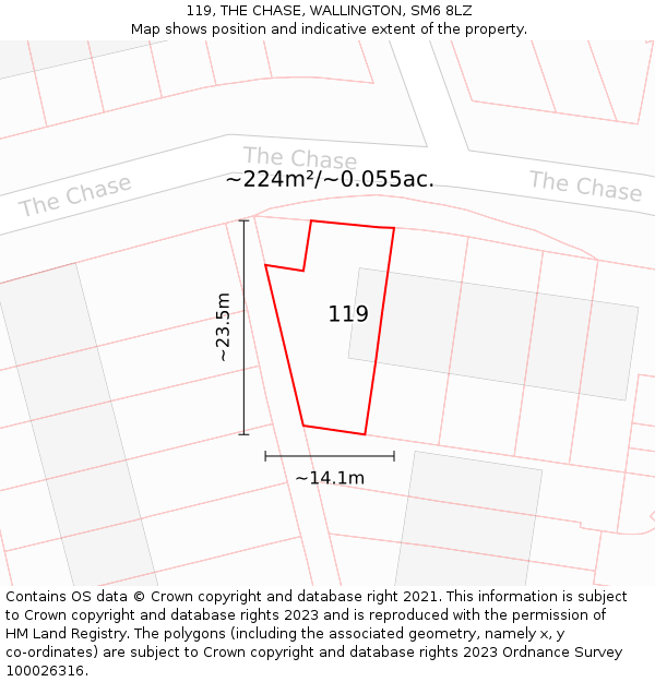 119, THE CHASE, WALLINGTON, SM6 8LZ: Plot and title map