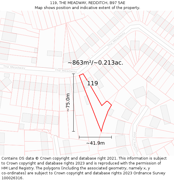 119, THE MEADWAY, REDDITCH, B97 5AE: Plot and title map