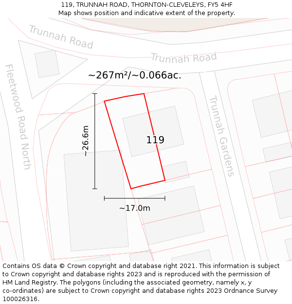 119, TRUNNAH ROAD, THORNTON-CLEVELEYS, FY5 4HF: Plot and title map