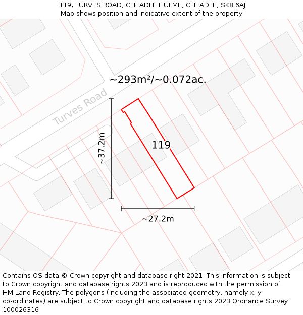 119, TURVES ROAD, CHEADLE HULME, CHEADLE, SK8 6AJ: Plot and title map