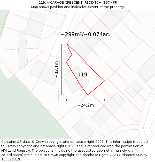 119, VICARAGE CRESCENT, REDDITCH, B97 4RR: Plot and title map