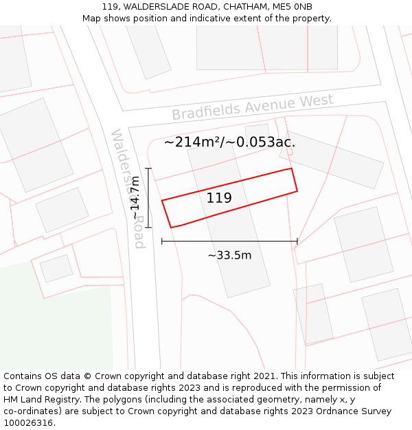 119, WALDERSLADE ROAD, CHATHAM, ME5 0NB: Plot and title map