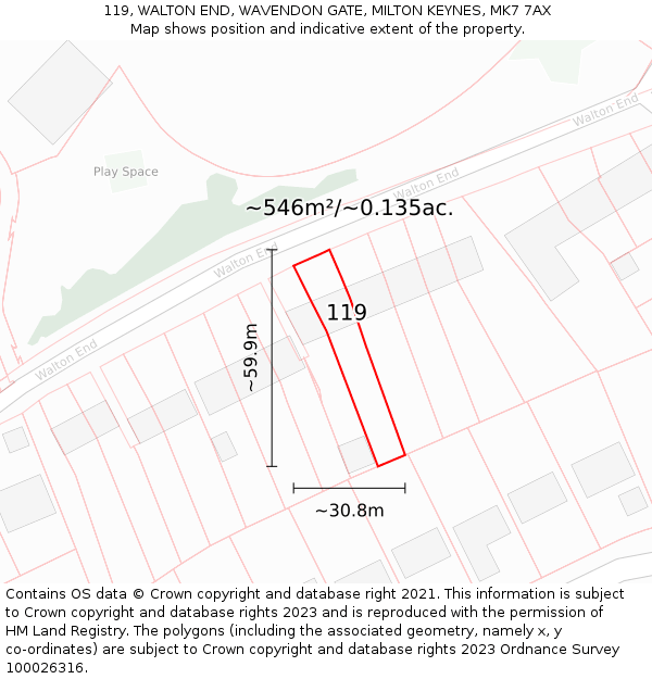 119, WALTON END, WAVENDON GATE, MILTON KEYNES, MK7 7AX: Plot and title map