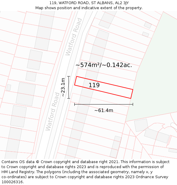 119, WATFORD ROAD, ST ALBANS, AL2 3JY: Plot and title map