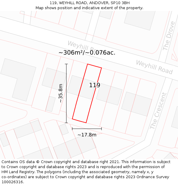 119, WEYHILL ROAD, ANDOVER, SP10 3BH: Plot and title map