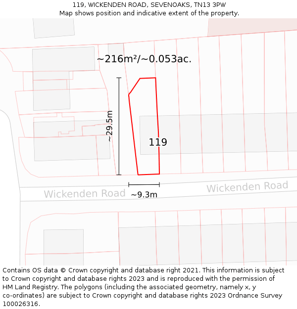 119, WICKENDEN ROAD, SEVENOAKS, TN13 3PW: Plot and title map