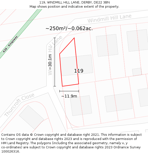 119, WINDMILL HILL LANE, DERBY, DE22 3BN: Plot and title map