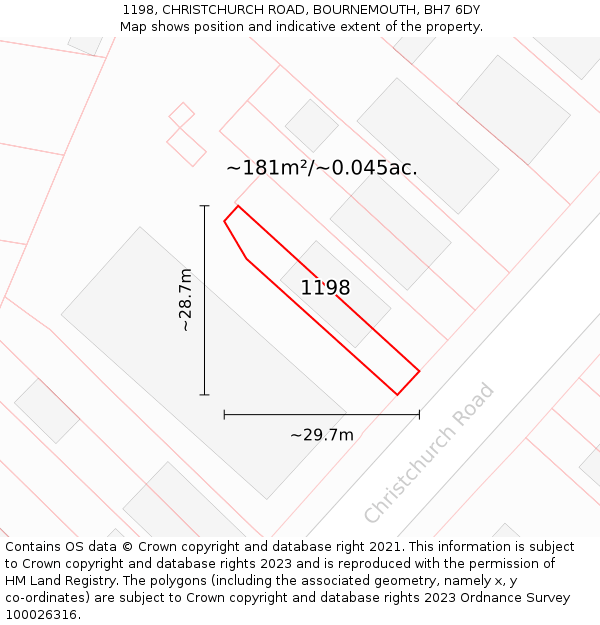 1198, CHRISTCHURCH ROAD, BOURNEMOUTH, BH7 6DY: Plot and title map