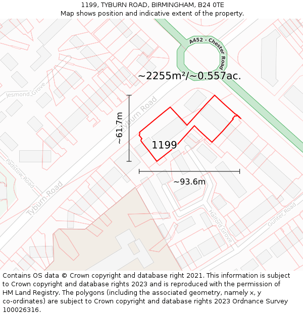 1199, TYBURN ROAD, BIRMINGHAM, B24 0TE: Plot and title map