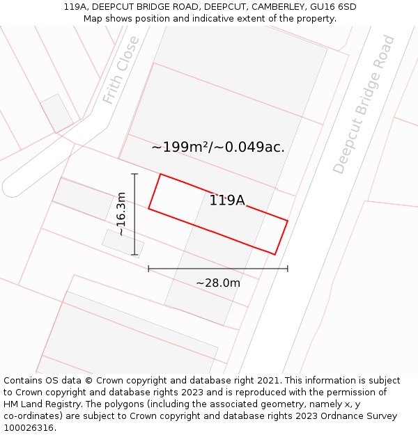 119A, DEEPCUT BRIDGE ROAD, DEEPCUT, CAMBERLEY, GU16 6SD: Plot and title map