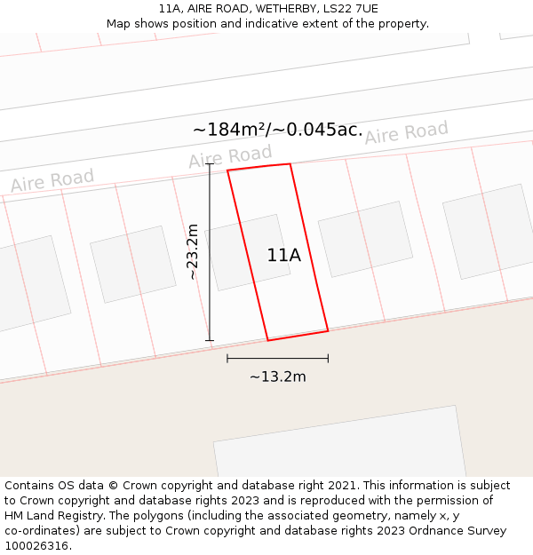 11A, AIRE ROAD, WETHERBY, LS22 7UE: Plot and title map