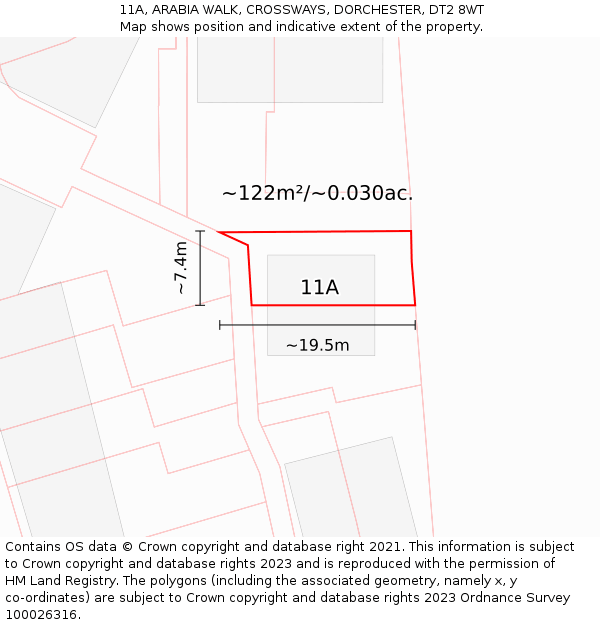 11A, ARABIA WALK, CROSSWAYS, DORCHESTER, DT2 8WT: Plot and title map