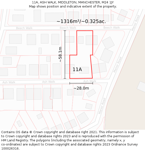 11A, ASH WALK, MIDDLETON, MANCHESTER, M24 1JY: Plot and title map