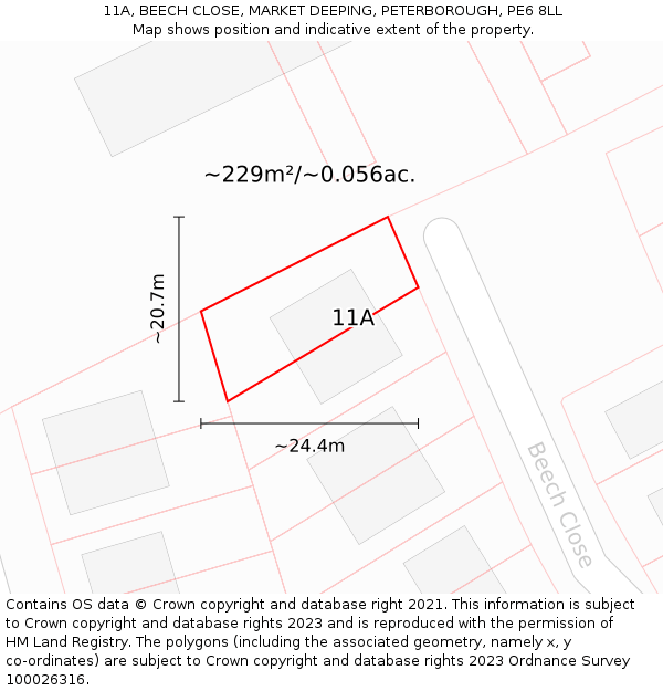 11A, BEECH CLOSE, MARKET DEEPING, PETERBOROUGH, PE6 8LL: Plot and title map