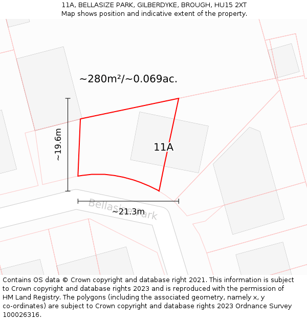 11A, BELLASIZE PARK, GILBERDYKE, BROUGH, HU15 2XT: Plot and title map