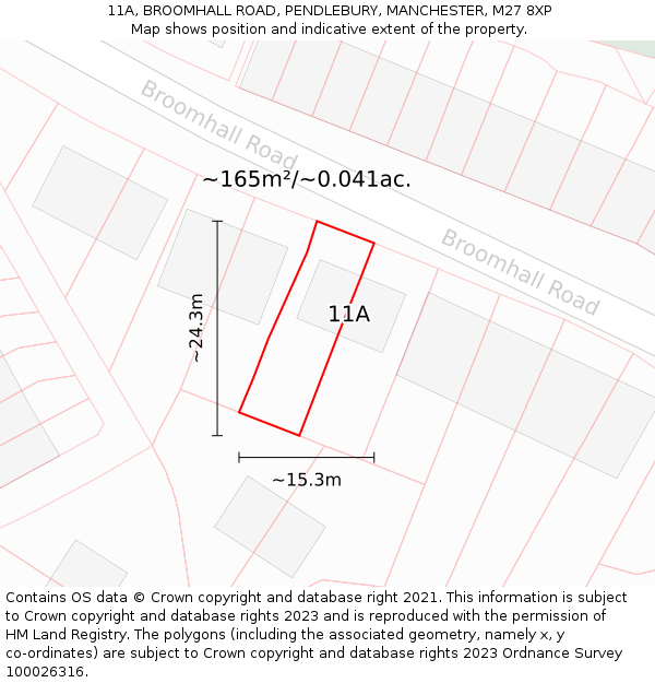 11A, BROOMHALL ROAD, PENDLEBURY, MANCHESTER, M27 8XP: Plot and title map